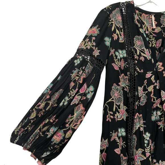 Free People Just The Two of Us Floral Long Sleeve Flowy Boho Tunic Blouse R7 - Picture 4 of 7
